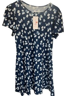 Navy Floral Ruffle Sleeve Dress